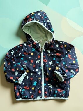 Columbia 2T Reversible Jacket Bigfoot Sasquatch Surfing Print Mint & Navy